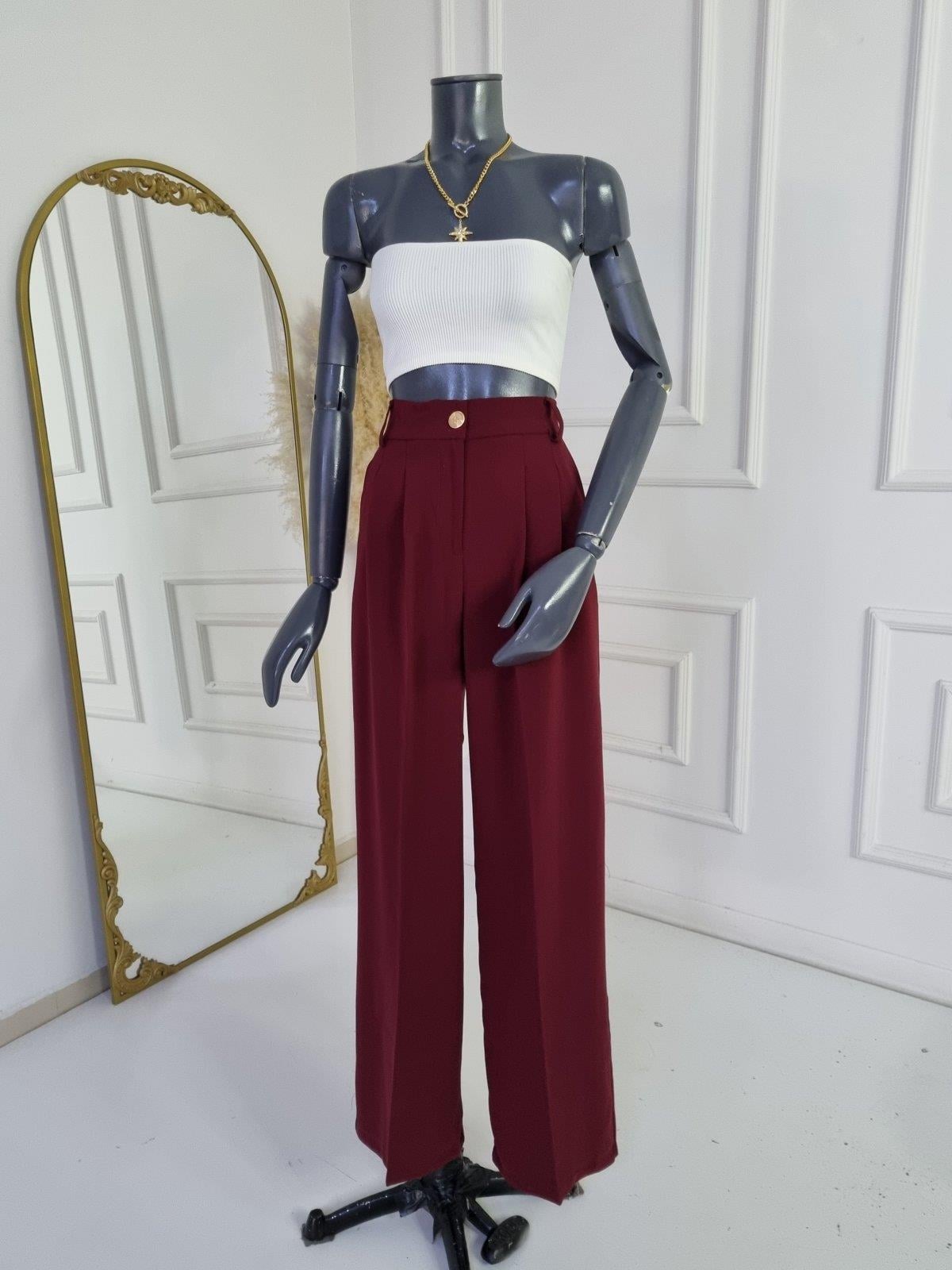 Bordo Geniş Paça Pantolon