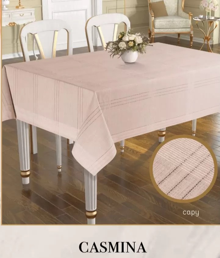 Keten Tek Masa Örtüsü Tablecloth 150x220 cm Çizgili Yemek Masası Örtüsü Casmina Model Kappiçino