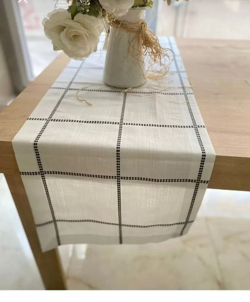 Masa Üzerine Runner, Masa Örtüsü Runneri  Tek Runner Belena 30/130 cm Kahve Çizgili