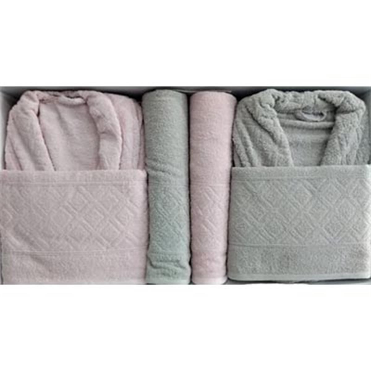 Cotton Life Aile Bornoz Seti 6 Parça Pudra-Gri