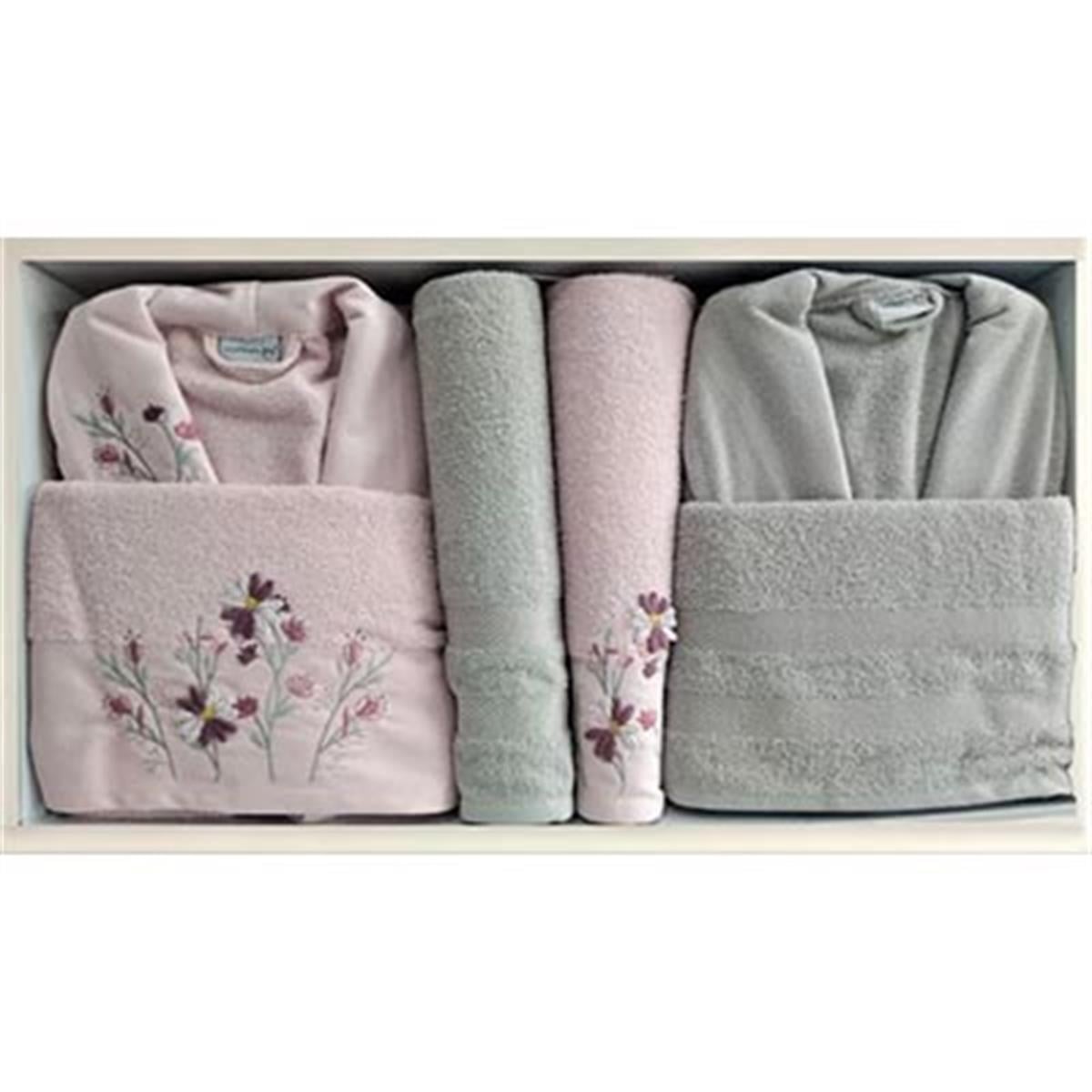 Cotton Life Aile Bornoz Seti Branch 6 Parça Pudra-Krem