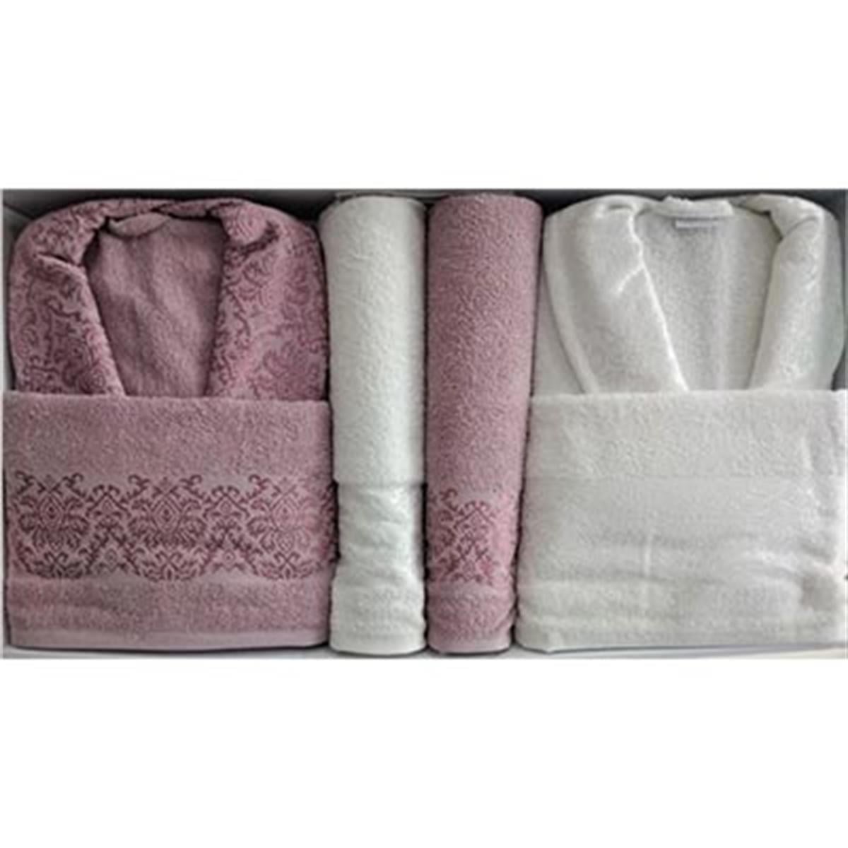 Cotton Life Aile Bornoz Seti Maribel 6 Parça Müdrüm-Krem