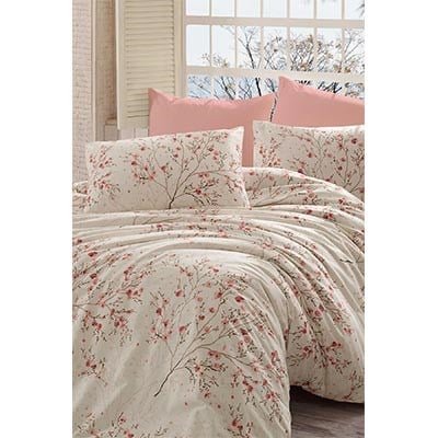 COTTON LİFE ÇİFT KİŞİLİK BASKILI PİKE TAKIMI MİNA KREM