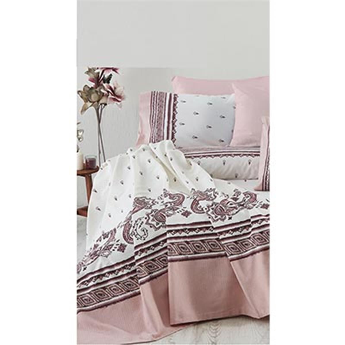 Cotton Life Çift Kişilik Baskılı Pike Takımı Paisley Pembe