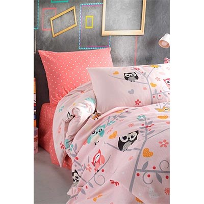 COTTON LİFE TEK KİŞİLİK BASKILI PİKE TAKIMI LOLA PEMBE