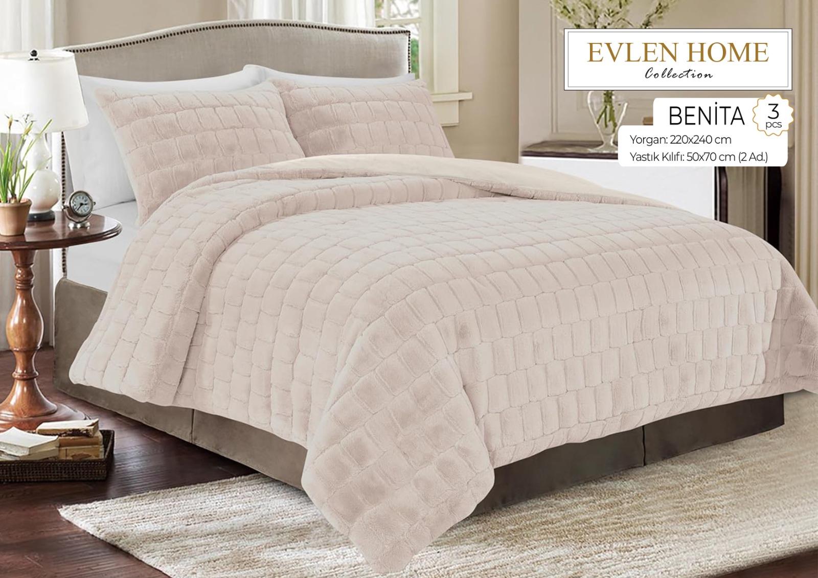 Evren Çift Kişilik Kürk Yorgan Benita Krem