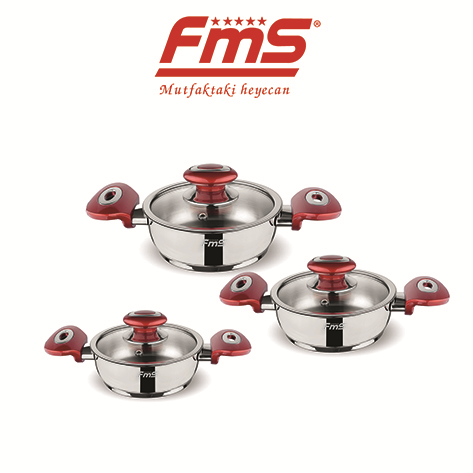 FMS 6 Parça Büyük Çelik Omlet Set Kırmızı