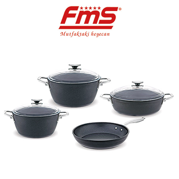 FMS Galaxy 7 Parça Granit Tencere Seti Siyah Metal Kulp