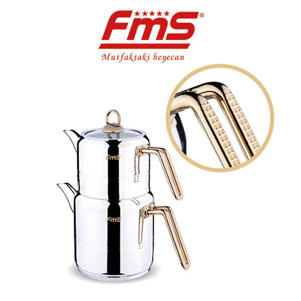 FMS Silindir Çelik Çaydanlık Takımı Elmas Kulp Orta Boy Altın Renk