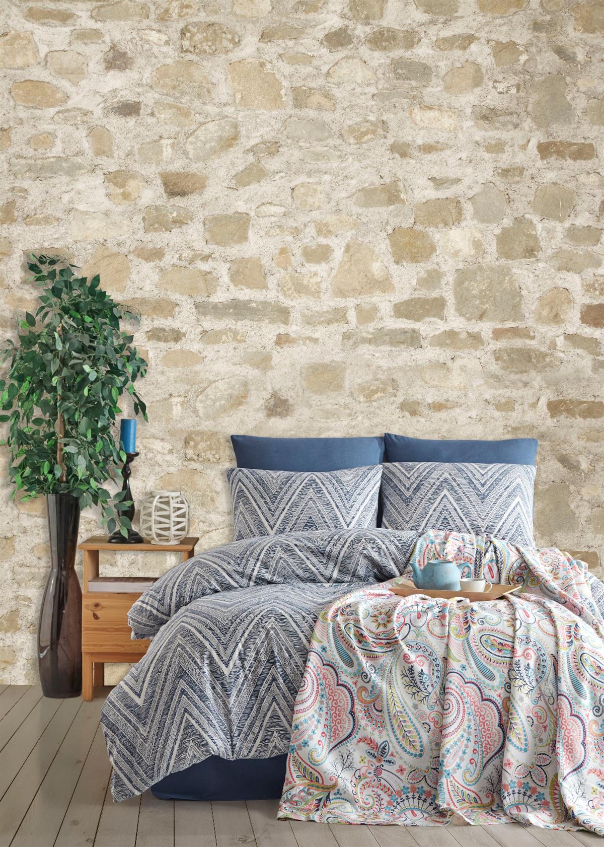 İyi Geceler İstanbul Çift Kişilik Nevresimli Pike Seti Elysee Lacivert