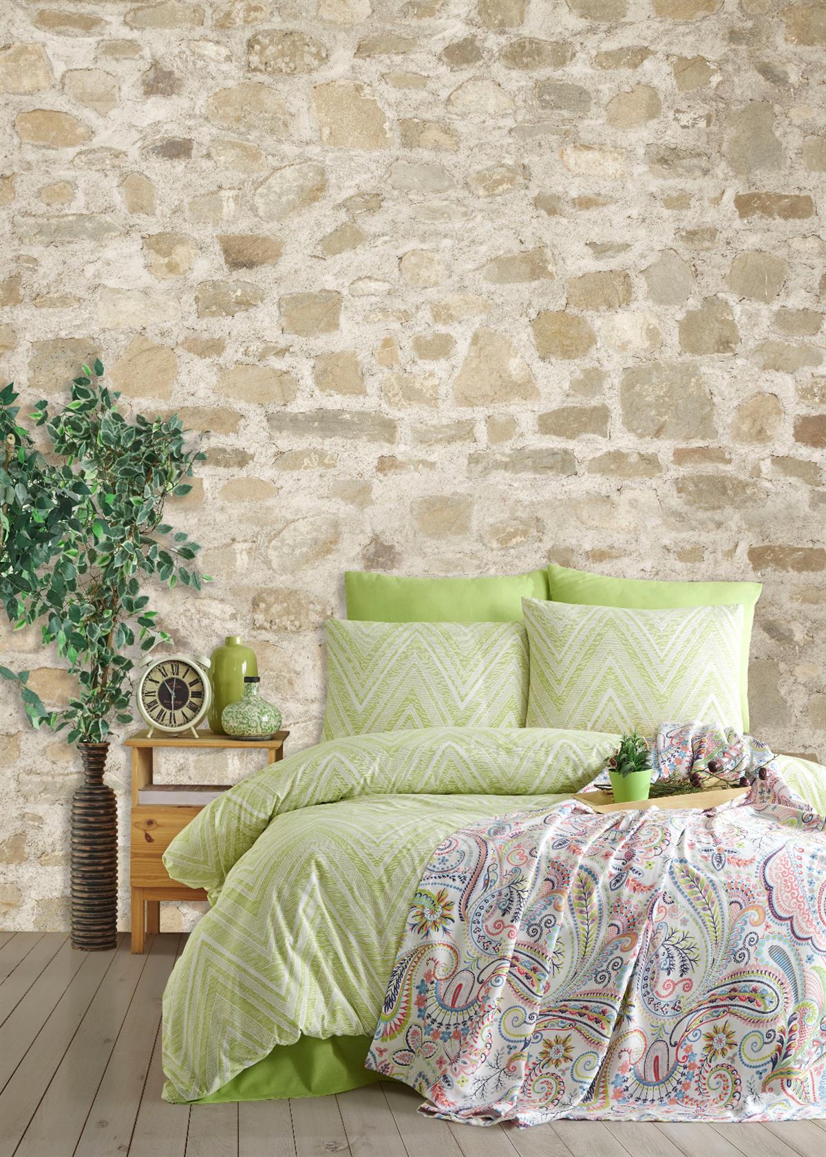 İyi Geceler İstanbul Çift Kişilik Nevresimli Pike Seti Elysee Yeşil