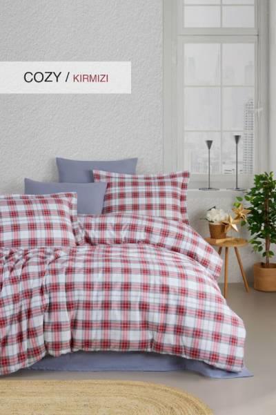 İyi Geceler İstanbul Flanel Çift Kişilik Nevresim Takımı Cozy Kırmızı