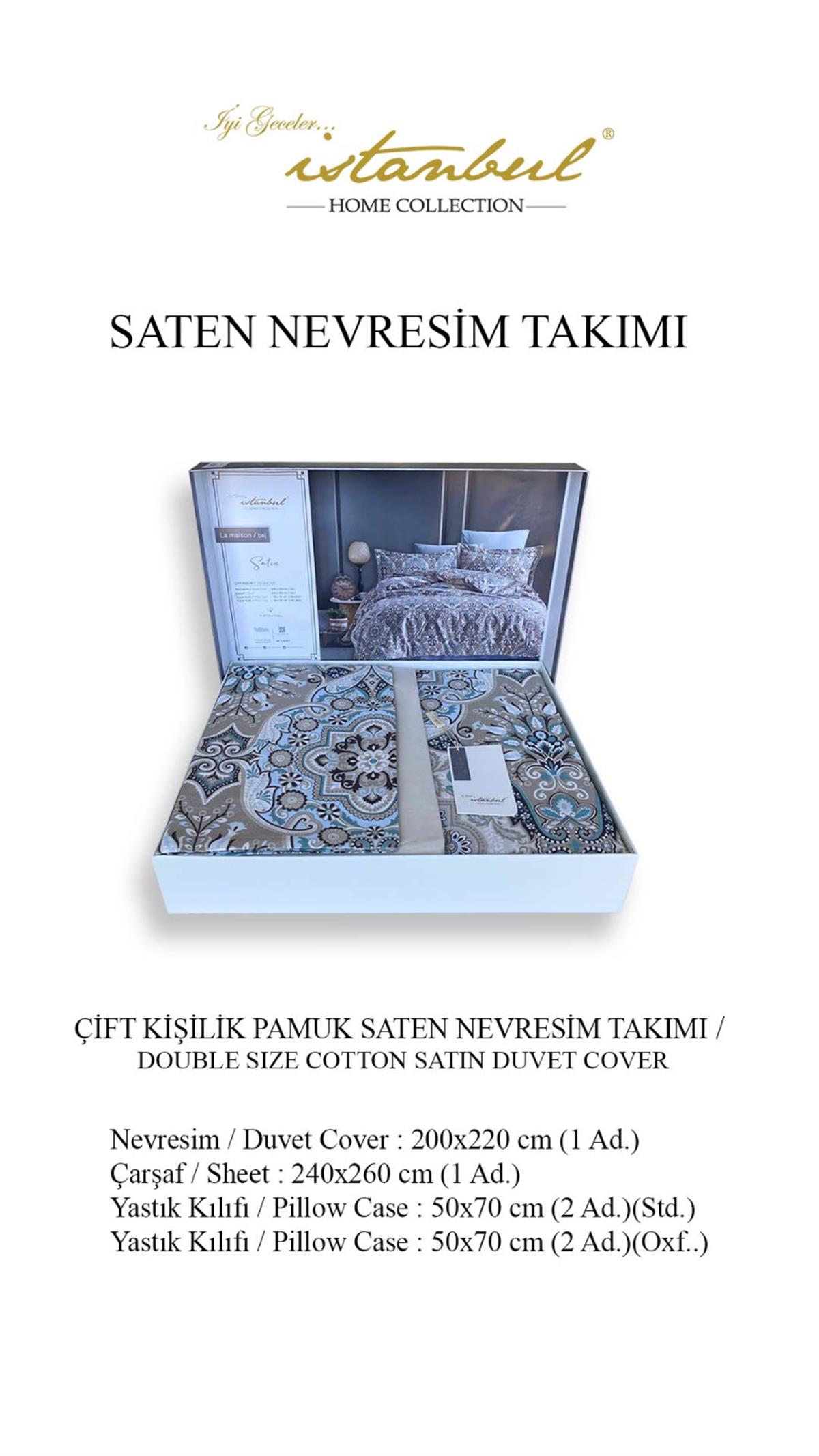 İyi Geceler İstanbul Pamuk Saten Çift Kişilik Nevresim Takımı La Masion Bej