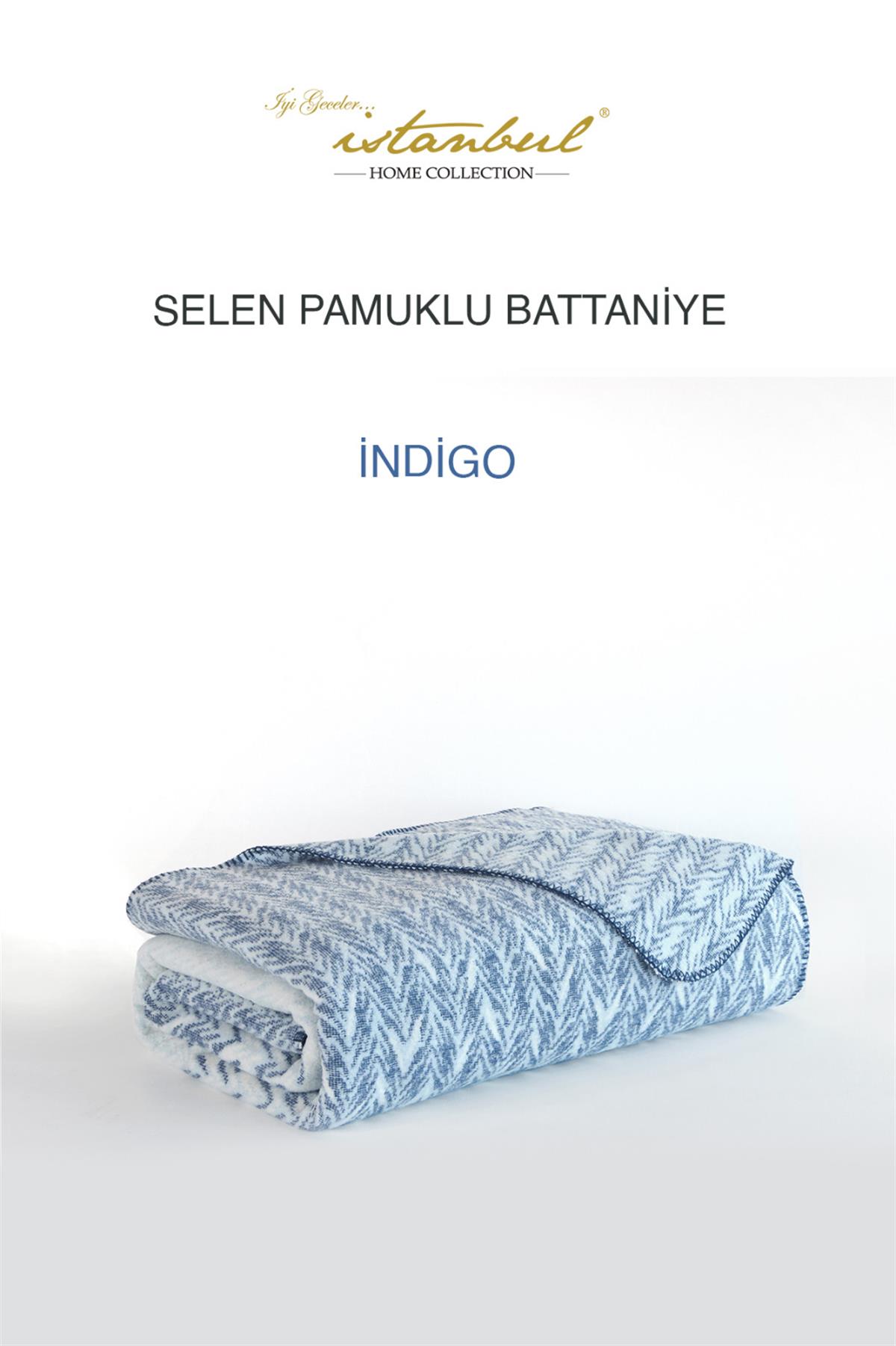 İyi Geceler İstanbul Tek Kişilik Pamuklu Battaniye Selen İndigo