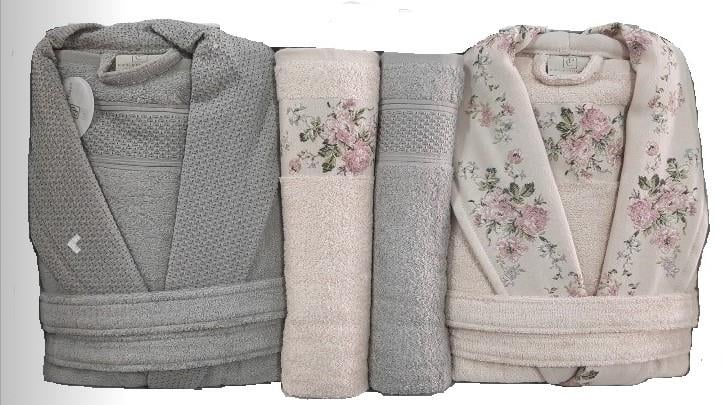 Pupilla 6 Parça Aile Bornoz Seti Bambu Siena Pudra-Gri