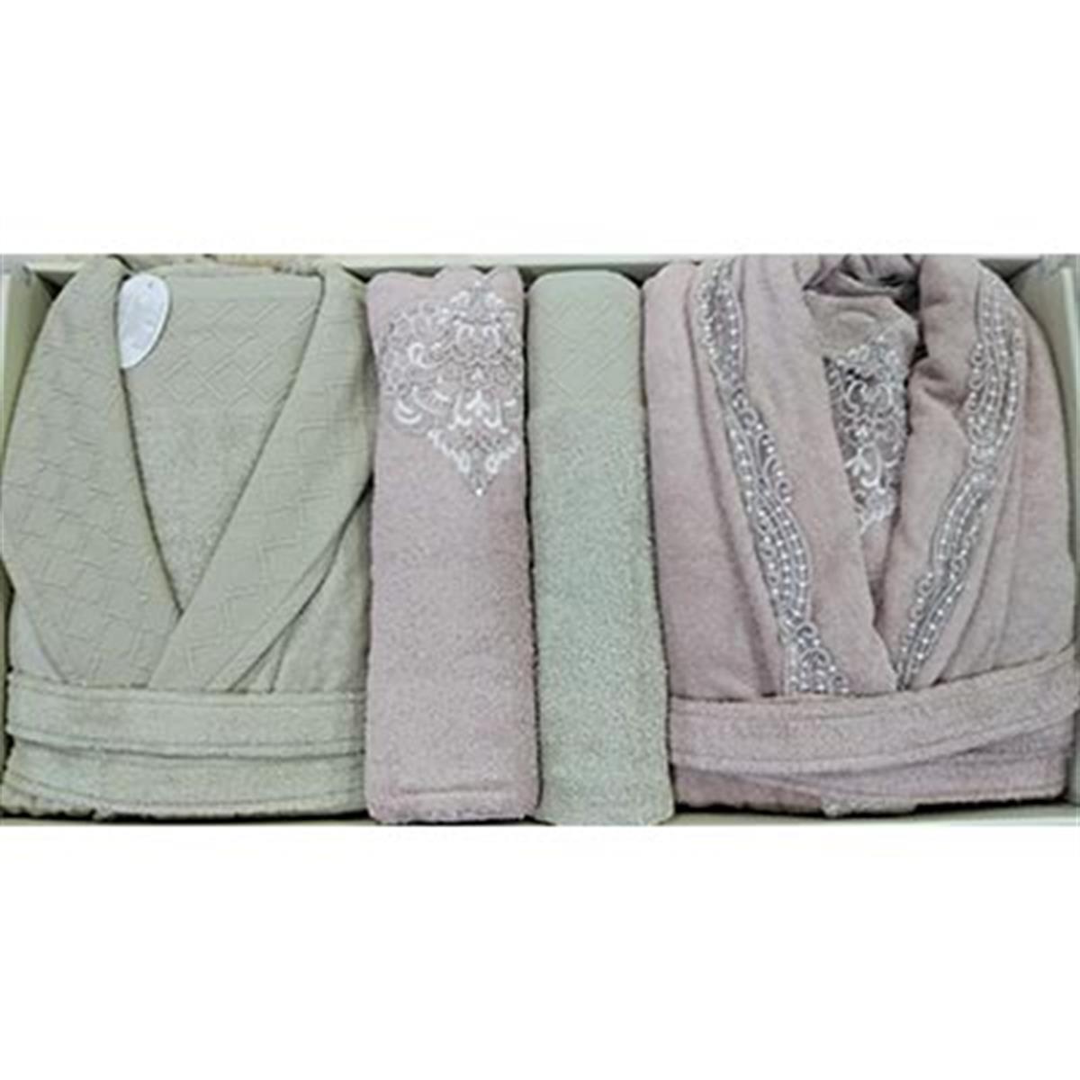 PUPİLLA AİLE BORNOZ SET BAMBU WİLMA GÜLKURUSU-KETEN