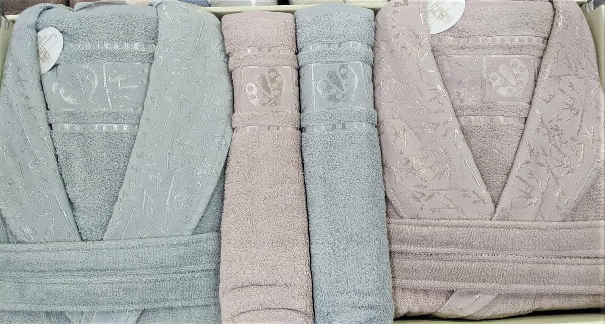 Pupilla Aile Bornoz Seti Bambo Silver Gül Kurusu-Gri