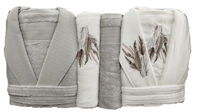 PUPILLA AİLE BORNOZ SETİ BAMBU BOMONTI SAZLIK EKRU - TAŞ