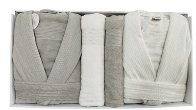 PUPILLA AİLE BORNOZ SETİ BAMBU SEDEF EKRU - KETEN