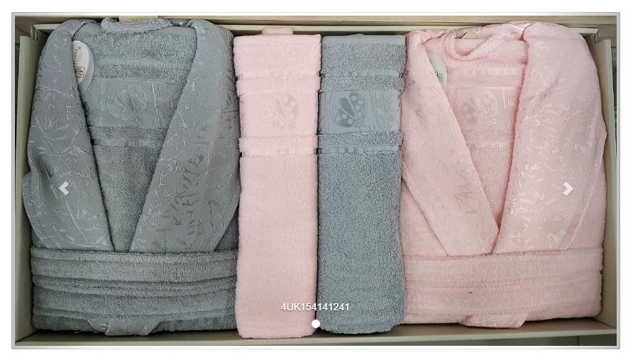 Pupilla Aile Bornoz Seti Bambu Silver Pembe - Gri