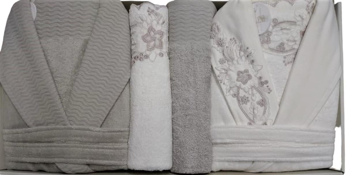 Pupilla Aile Bornoz Seti Bambu Vanetta Ekru-Gri