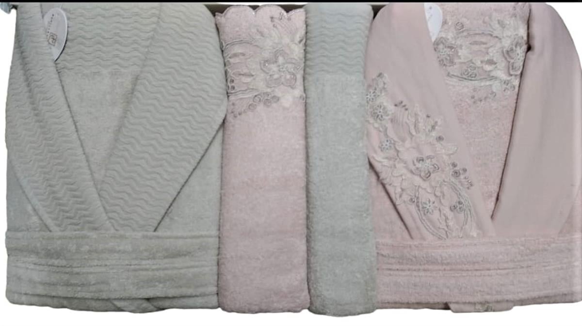 Pupilla Aile Bornoz Seti Bambu Vanetta Gül Kurusu-Keten