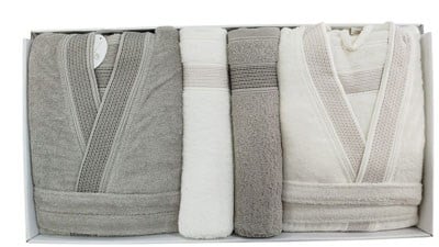 PUPILLA AİLE BORNOZ SETİ COTTON APOLLON EKRU - KAHVE