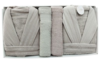 PUPILLA AİLE BORNOZ SETİ COTTON ATHENA GÜLKURUSU - TAŞ
