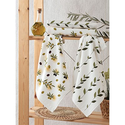 Pupilla Cotton Baskılı Havlu 4 Lü Set 40*60 Zeytin
