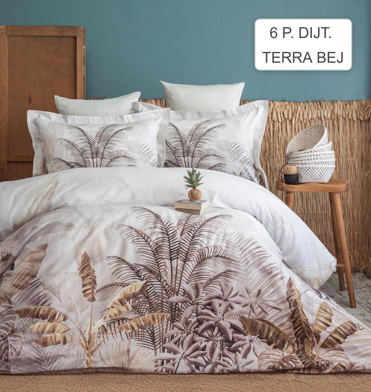 Pupilla Dijital Baskılı Saten Çift Kişilik Nevresim Takımı Tella Bej