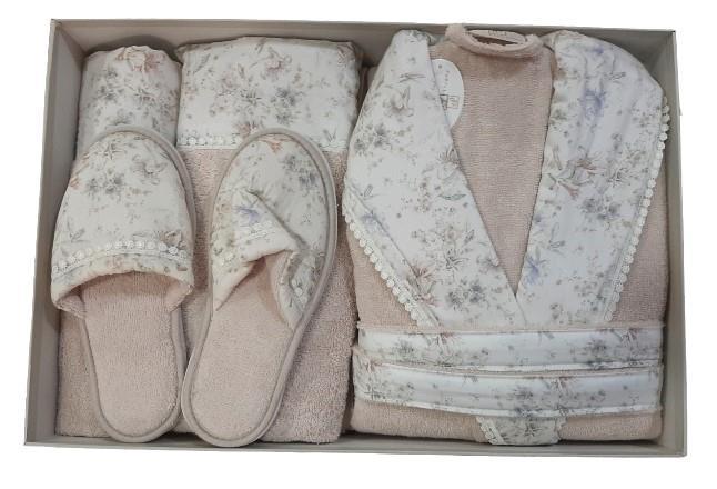 Pupilla Tek Kişilik Bornoz Set Bernini Pudra