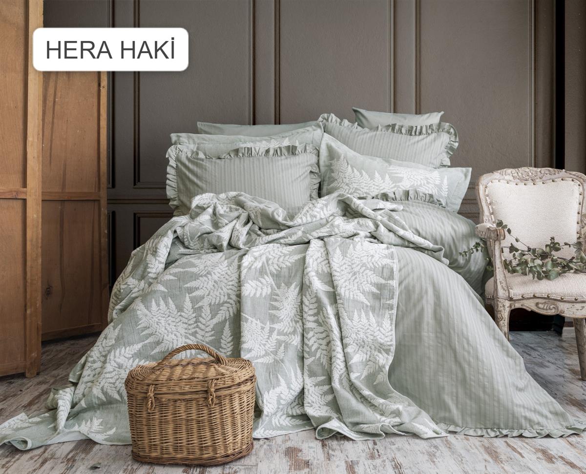 Pupilla Yatak Örtülü Nevresim Takımı Hera Haki