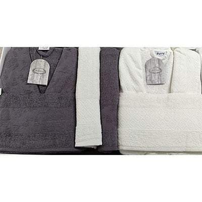 Şıkel Aile Bornoz Seti Jakarlı Cotton Purry Krem - Mor