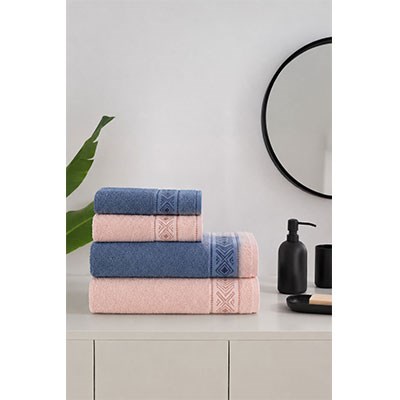 Şıkel Hamam Takımı Cotton Exxen Pudra- Lacivert