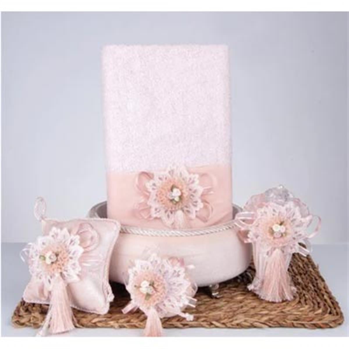 Sweet Havlu Sepet,Süslü Sabun + Şişe + Lavanta Hediyelik Kutulu 5 Parça Set Pudra