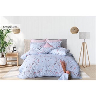 Cotton Life Tek Kişilik Nevresim Takımı Sakura Mavi