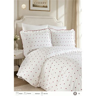 Nazik Home Çift Kişilik Nevresim Takımı Cherry Krem-Kırmızı