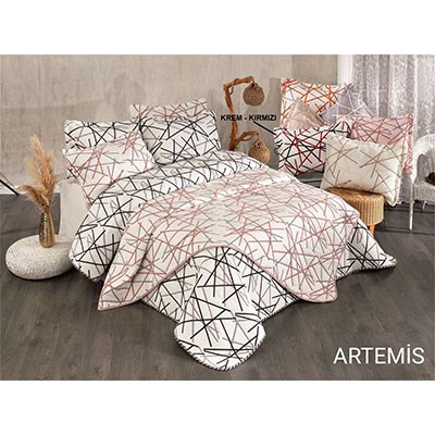 Artemis Nakışlı Tek Kişilik Yatak Örtüsü Krem - Kırmızı