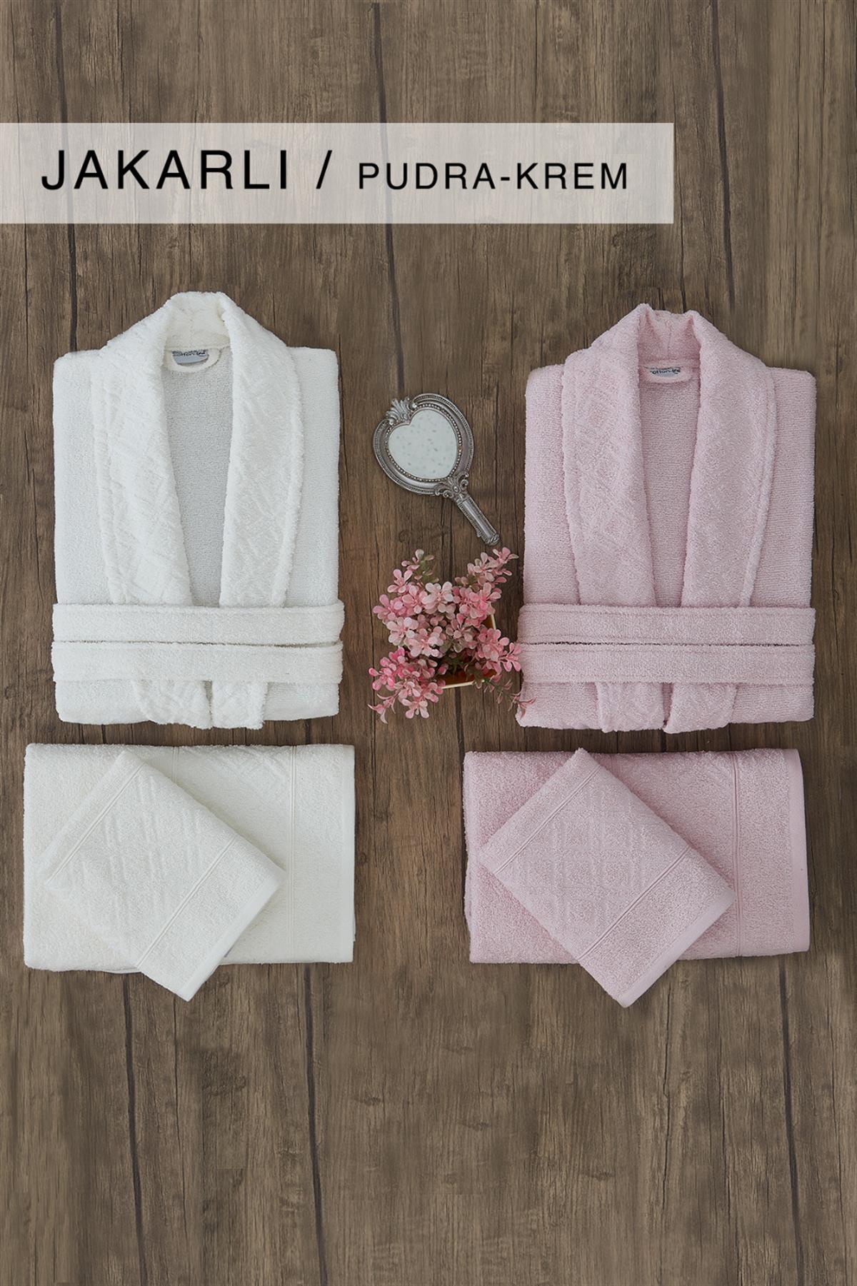 Cotton Life Aile Bornoz Seti 6 Parça Pudra-Krem