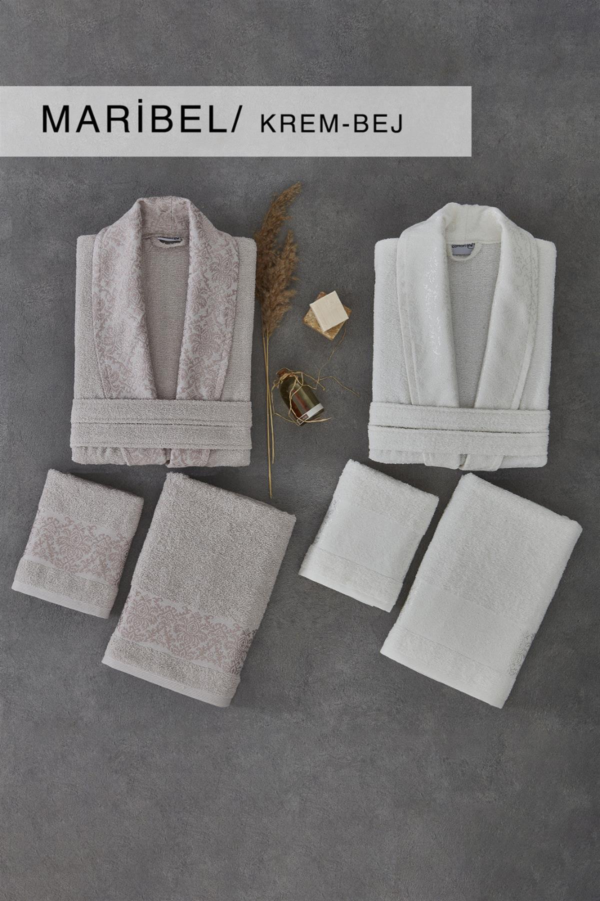 Cotton Life Aile Bornoz Seti Maribel 6 Parça Krem-Bej