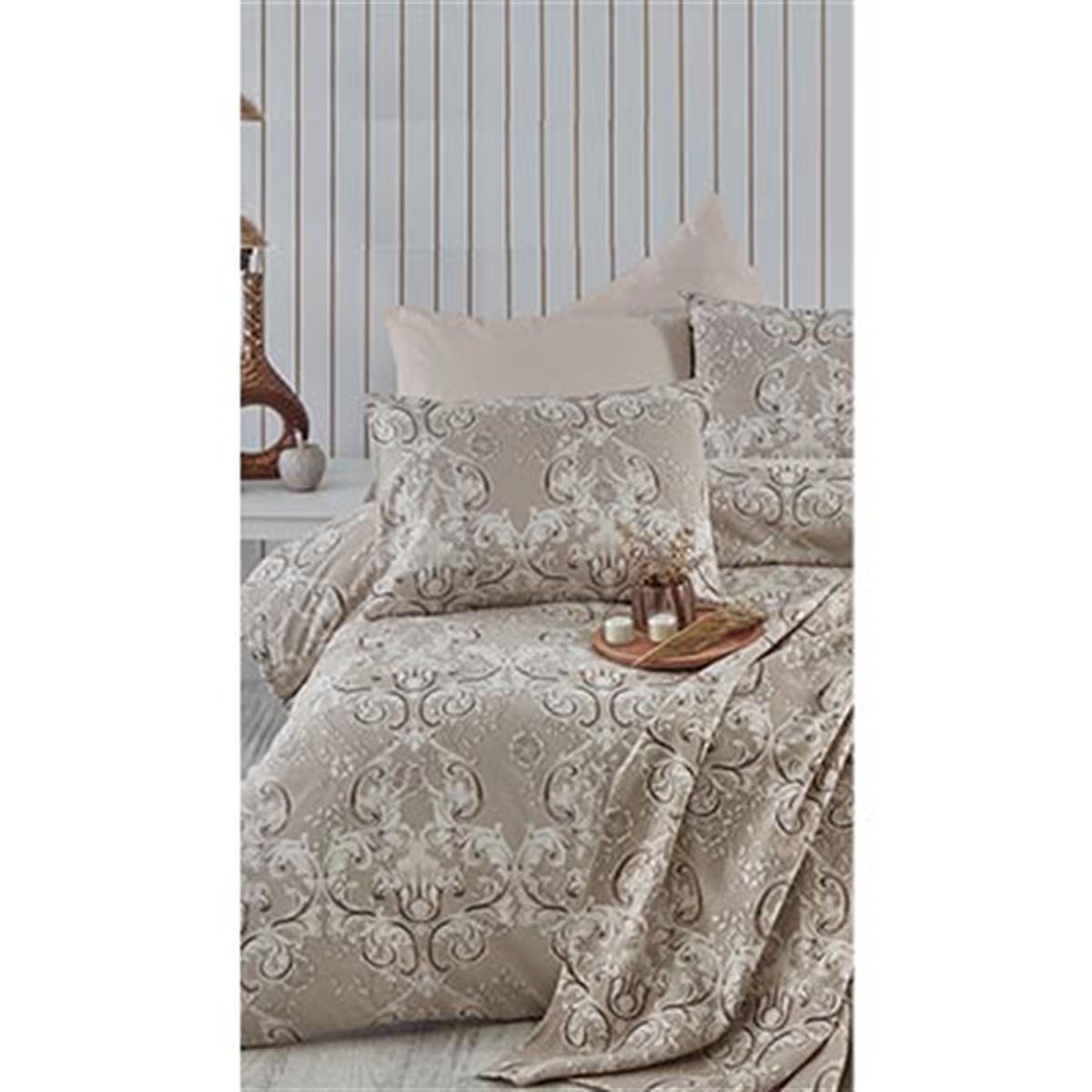 Cotton Life Çift Kişilik Baskılı Pike Takımı Marbell Kahve