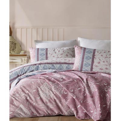 COTTON LİFE ÇİFT KİŞİLİK BASKILI PİKE TAKIMI ANTİK PEMBE