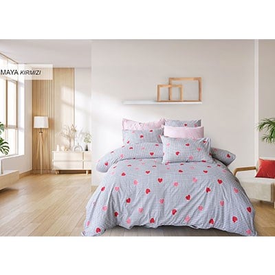 Cotton Life Çift Kişilik Baskılı Pike Takımı Maya Kırmızı