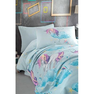 COTTON LİFE TEK KİŞİLİK NEVRESİM TAKIMI UNİCORN MİNT (KUTULU)