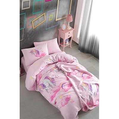 COTTON LİFE TEK KİŞİLİK NEVRESİM TAKIMI UNİCORN PEMBE (KUTULU)