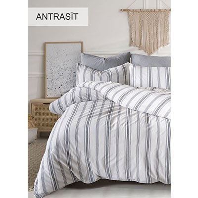 Cotton Life Tek Kişilik Nevresim Takımı İpliği Boyalı Natural Antrasit