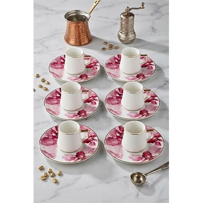 Evix 6'LI Fincan Takımı Pembe Çiçek  12 Parça