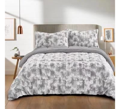 Evlen Home Çift Kişilik Kürk Yorgan Seti Silius Gri