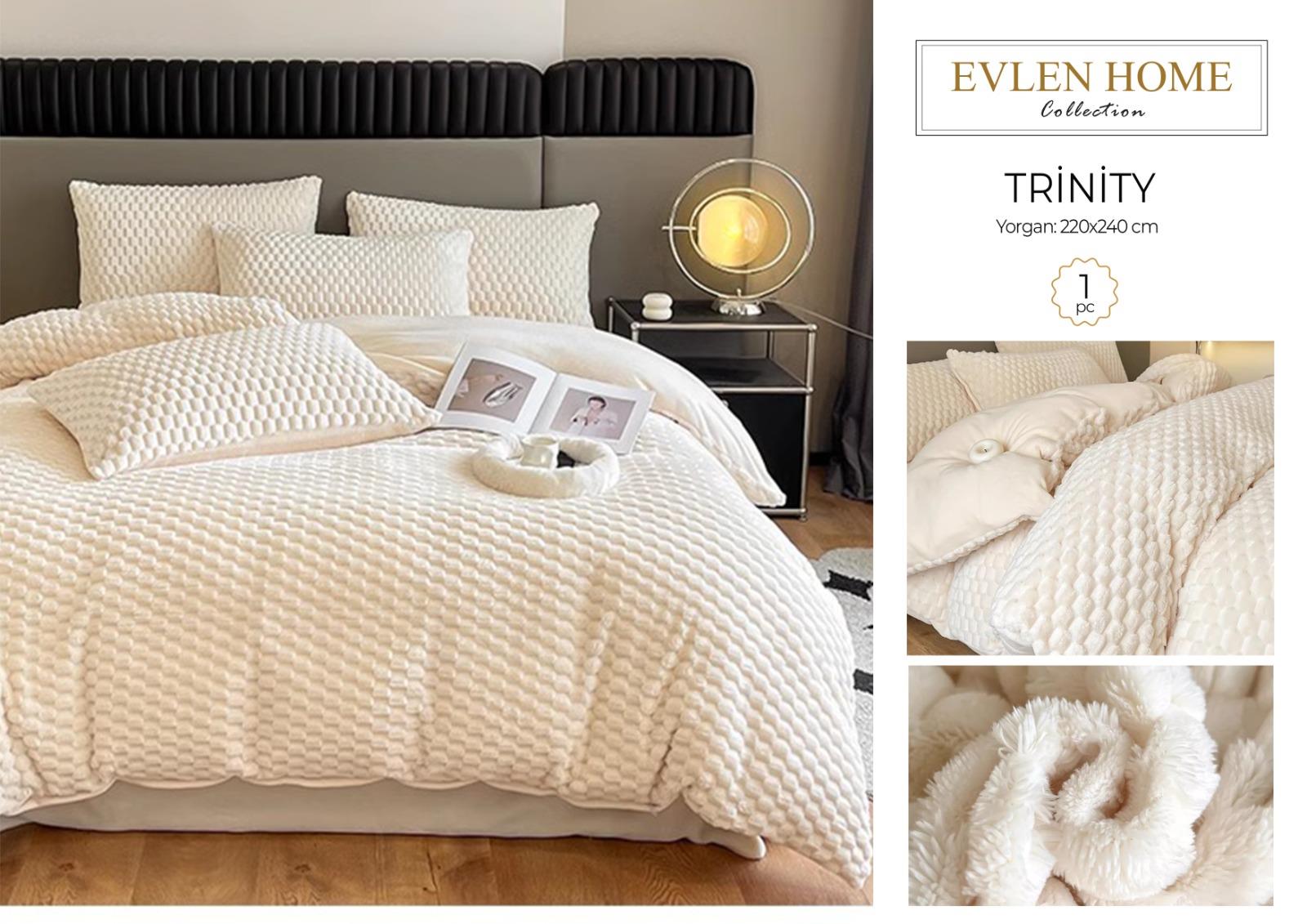 Evren Çift Kişilik Kürk Yorgan Trinity Krem