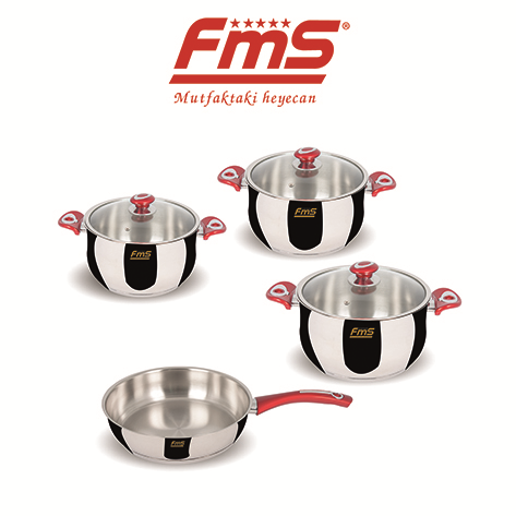 FMS 3+1 İdeal Çelik Tencere Seti Kırmızı